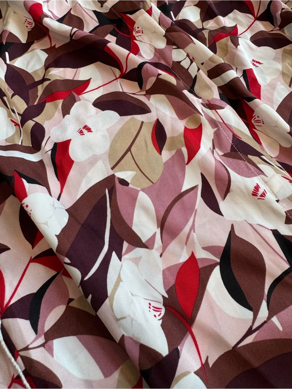 Ann Taylor Factory Leaf-Print Dress in Burgundy & Cream Women’s size Large - Picture 8 of 10